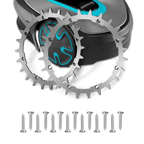 Edelstahl Spikes Kompatibel mit Gardena R40Li R50Li/Husqvarna 305 308 (bis 2015), ø200mm Mähroboter Spikes mit 14x Edelstahl Schrauben, Poliert Entgratet, Traktionsverbesserung für Mähroboter von songyea