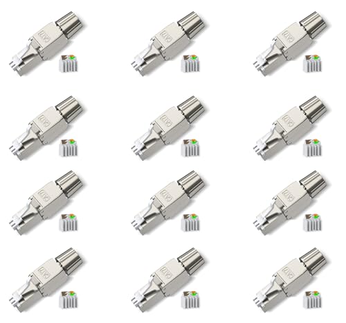 songyea RJ45 Stecker Werkzeuglos, 12 Stück Cat7 Stecker, Cat6A Netzwerkstecker, Netzwerk Werkzeug, Werkzeuglos Feldkonfektionierbarer, Geschirmt 10 Gbps 600MHz von songyea