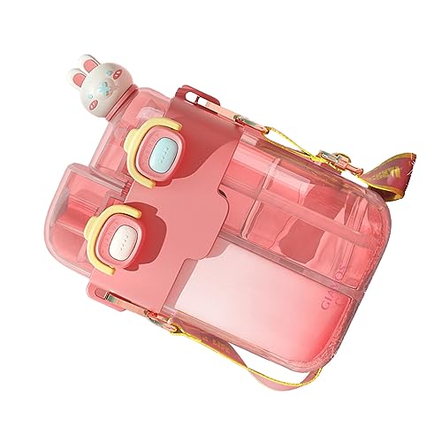 Kawaii Doppel-Trinkflasche, Leichte Tragbare Kawaii-Wasserflasche für Fitnessstudio mit Strohhalm für Yoga, Verstellbarer Schultergurt (Korallenrosa 780 ml) von soobu