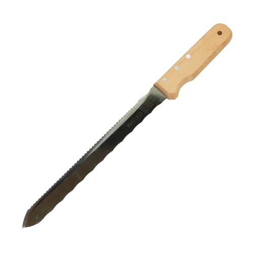 sopomarkt24 Dämmstoffmesser 280mm – Präzises Schneiden von Styropor, Glaswolle, Mineralwolle & Kork – Holzgriff, Klinge poliert mit Säge & Wellenschliff – Für Isoliermaterial, mit Aufhängeloch von sopomarkt24