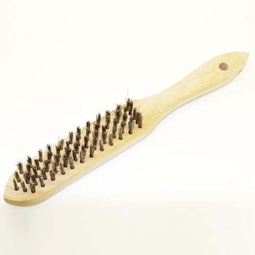 sopomarkt24 Edelstahl Drahtbürste V2A Stahlbürste Rostfrei 5-reihig mit Holzgriff und Aufhängeloch, 290mm Gesamtlänge, für Rostentfernung, Schmutz- und Farbentfernung auf Holz und Metall von sopomarkt24