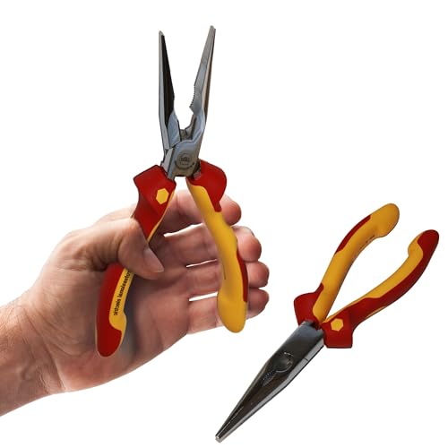 sopomarkt24 Elektriker Flachrundzange Spitzzange 1000V AC VDE geprüft Professional Werkzeugstahl 2-Komponenten-Griffe mit Abrutschschutz robust & stabil 200mm Rotgelb von sopomarkt24