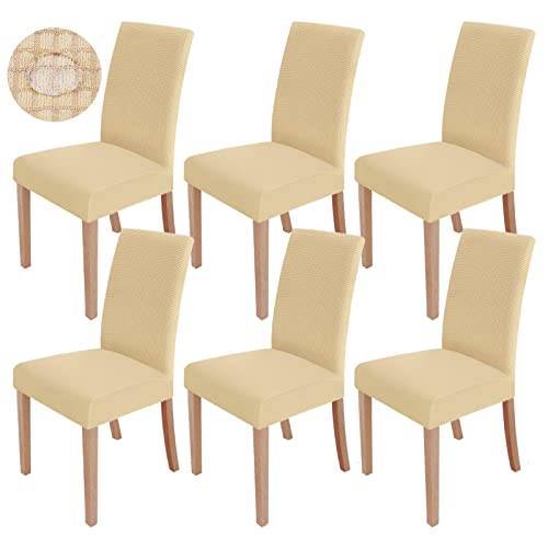 sorliva Stuhlhussen 6er Set Stretch Stuhlbezug Moderne Stuhlüberzug Elastische Abnehmbar Waschbar Spannbezug für Esszimmerstühle Schwingstuhl Bezug Hochzeit Büro Bankette Partys Deko(Gelbcreme) von sorliva