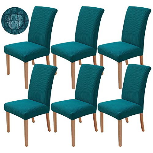 sorliva Stuhlhussen 6er Set Stretch Stuhlbezug Moderne Stuhlüberzug Elastische Abnehmbar Waschbar Spannbezug für Esszimmerstühle Schwingstuhl Bezug Hochzeit Büro Bankette Partys Deko(Pfauenblau) von sorliva