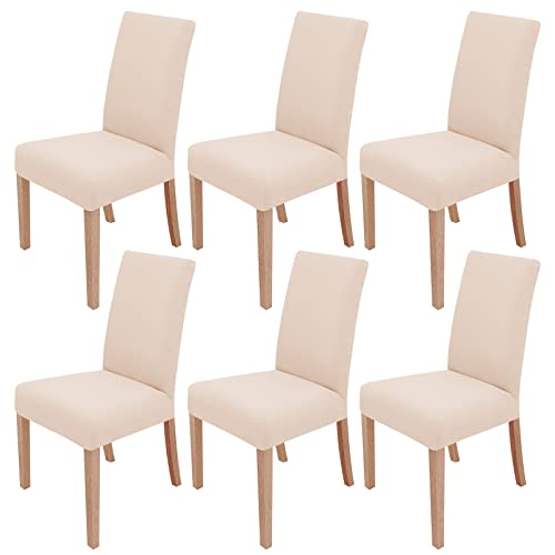 sorliva Stuhlhussen 6er Set Elastische Stuhlbezug Hussen für Esszimmer Stühle Schwingstühle Schutz Stuhlbezüge Waschbar Spannbezug für Küche Hochzeit Büro Bankette Partys Hotel (Beige) von sorliva