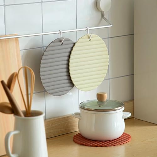 2 x Silikon-Untersetzer hitzebeständig - Zwei rutschfeste Tischunterlage im modernen Design für Geschirr & Tassen, Ø 20 cm (Hellgrau) von sosame