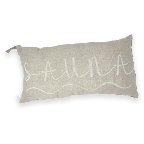 sositex | 1 Premium Saunakissen Lieblingskissen Reisekissen | Design: BANGA | Maße: 45 x 22 cm, 100% Leinen Hängematte, Strand oder Picknick (Natural/Weiss) von sositex