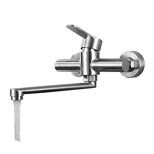 Wasserhahn Wandmontage, 360° Drehbar Edelstahl Küchenarmatur, 28cm Wandarmatur Spültischarmatur, Armatur für Küche Einhebelmischer Wasserhahn Wandmontage, 360° Drehbar Edelstahl Küchenarmatur, 28cm Wandarmatur Spültischarmatur, Armatur für Küche Einhebelmischer von soudesileim
