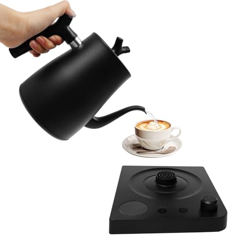 soudesileim 1000W Edelstahl Schwanenhals Wasserkocher Elektrisch mit Intelligenten Sockel, 1L Wasserkocher mit Temperatureinstellung 40–100 °C, Wasser, Kaffee, Tee (Schwarz) von soudesileim