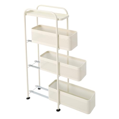 soudesileim 4 Ebenen Rollwagen Schmal mit Ausziehbaren Aufbewahrungskorb, 40x15x89.5cm, Küchenwagen Schmal mit Rollen, Freistehend Nischenwagen für Küchen, Büros, Badezimmer (Milchweiß) von soudesileim