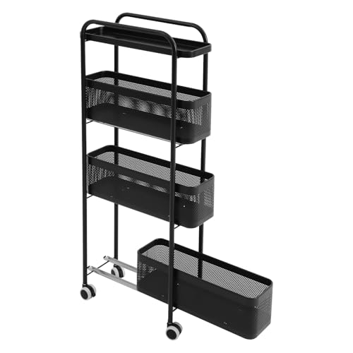 soudesileim 4 Ebenen Rollwagen Schmal mit Ausziehbaren Aufbewahrungskorb, 40x15x89.5cm, Küchenwagen Schmal mit Rollen, Freistehend Nischenwagen für Küchen, Büros, Badezimmer (Schwarz) von soudesileim