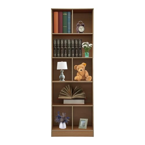 soudesileim 5 Ebenen Bücherregal Stehend, 60x24x180cm, Tragfähigkeit 30kg, Platzsparend, Bücherschrank Schmal, Bücherregal Hoch, Aufbewahrungsregal für Kinderzimmer, Büro (Eiche Farbe) von soudesileim