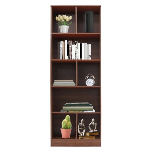 soudesileim 5 Ebenen Bücherregal Stehend, 60x24x180cm, Tragfähigkeit 30kg, Platzsparend, Bücherschrank Schmal, Bücherregal Hoch, Aufbewahrungsregal für Kinderzimmer, Büro (Eiche dunkel) von soudesileim