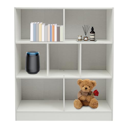 soudesileim Bücherregal mit 7 Fächer, 80x23x100cm, Jedes Tier Tragfähigkeit 15-20kg, Offenes Ablagefach, Regal Wohnzimmer Stehend, Bookshelf Organizer, Würfelregal (Warmweiß) von soudesileim
