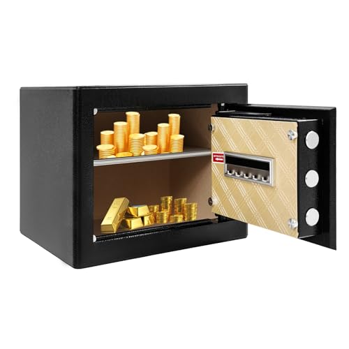 soudesileim Safe Tresor mit Code und Schlüssel, Eingebaute LED-Beleuchtung, Versteckte Schlüsselloch-Design, Freistehend/Wandmontiert, Tresor für Zuhause, Safe Box Klein (Schwarz) von soudesileim
