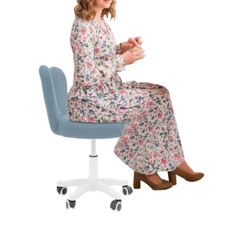 soudesileim Schminktisch Stuhl mit Rollen, Hasenohren, Teddy Fleece, Schminkstuhl Höhenverstellbar 65-75cm, Tragfähigkeit Über 90kg, Schreibtischstuhl, Bürostuhl, Drehstuhl (Blau) von soudesileim