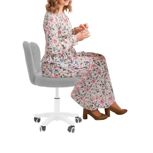 soudesileim Schminktisch Stuhl mit Rollen, Hasenohren, Teddy Fleece, Schminkstuhl Höhenverstellbar 65-75cm, Tragfähigkeit Über 90kg, Schreibtischstuhl, Bürostuhl, Drehstuhl (Grau) von soudesileim