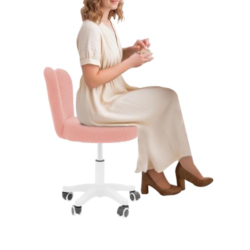 soudesileim Schminktisch Stuhl mit Rollen, Hasenohren, Teddy Fleece, Schminkstuhl Höhenverstellbar 65-75cm, Tragfähigkeit Über 90kg, Schreibtischstuhl, Bürostuhl, Drehstuhl (Rosa) von soudesileim