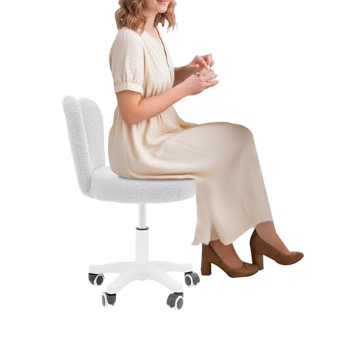 soudesileim Schminktisch Stuhl mit Rollen, Hasenohren, Teddy Fleece, Schminkstuhl Höhenverstellbar 65-75cm, Tragfähigkeit Über 90kg, Schreibtischstuhl, Bürostuhl, Drehstuhl (Weiß) von soudesileim