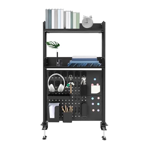 soudesileim Schreibtisch Regal Klemmbar mit 1 Hängetafel und 2 Höhenverstellbare Regale, Anwendbare Desktop-Dicke 1-4.5cm, Tragfähigkeit Jeder Ebene 7.5kg, Tischregal (60x95cm, schwarz) von soudesileim