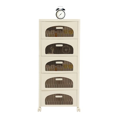 soudesileim Schubladenschrank mit 5 Schubladen, 41.7x32x97cm, Aufbewahrungsbox Können Einzeln Verwendet Werden, Tragfähigkeit jeder Schublade 5kg, Kunststoffschrank mit Rollen (Bogenförmig) von soudesileim