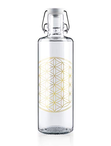 soulbottles 1,0l • Flower of life • Trinkflasche aus Glas • vegan, plastikfrei, klimaneutral, nachhaltig von soulbottles
