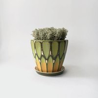 Grün-Beiger Keramiktopf Übertopf Blumentopf Geschenk Sukkulententopf Muttertagsgeschenk Kaktus Rustikal von soulceramic