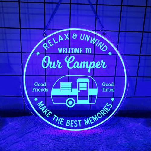 Benutzerdefinierte Familie Camping Auto Acryl Wand Kunst LED Licht Personalisierte Happy Camper Van Namensschild Home Decor Ideal Für Home Decor & Geschenk von soulglass