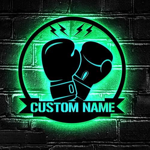 Personalisierte Boxhandschuhe Wandkunst Aus Metall Mit LED Licht – Personalisiertes Namensschild „king Boxer Belt“ Als Heimdekoration – Ideal Als Heimdekoration Und Geschenk von soulglass