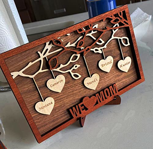 soulglass Personalisierte Familiennamen Zeichen, benutzerdefinierte Geschenk für Mama, Muttertagsgeschenk für Oma, Geschenk von Kindern für Mama, Holzschild Holzdekor Desktop-Zeichen Stammbaum von soulglass