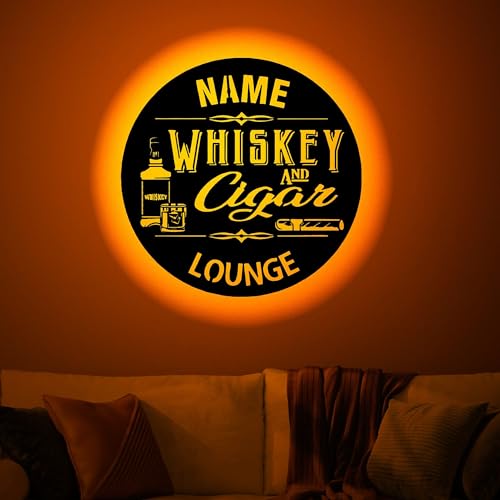 Personalisierte Whiskey Holz Wandkunst Rgb LED Licht, Whiskey Cigar Lounge Neon Namensschild Dekor, Personalisierte Whiskey Lounge Lightup Wanddekoration von soulglass