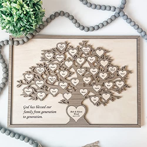 soulglass Benutzerdefinierte Namen Holz Stammbaum Wandbehang, graviertes Geschenk für Jahrestag Hochzeit Geburtstag Weihnachten Chanukka, benutzerdefinierte Stammbaum Home Decor von soulglass