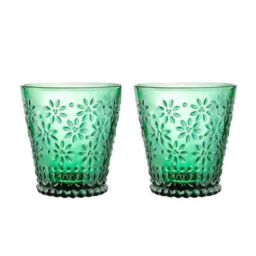Soulnioi Set mit 2 grünen Wassergläsern, geprägte Blume, Trinkglas für Tee, Saft, Getränke Soulnioi Set mit 2 grünen Wassergläsern, geprägte Blume, Trinkglas für Tee, Saft, Getränke von soulnioi