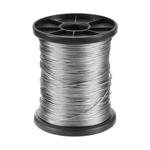 sourcing map 1/32" (0,8 mm) 400ft (122 m) 304 Edelstahlkabel Drahtseil 7 x 7 Stränge Kern-Flugzeugdraht mit Spule für Bau, Outdoor, Marine, Rigging, Terrassengeländer von sourcing map