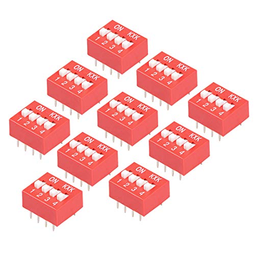 sourcing map 10 DIP-Schalter 1 2 3 4 Positionen für Leiterplatten mit Raster von 2,54 mm Rot von sourcing map