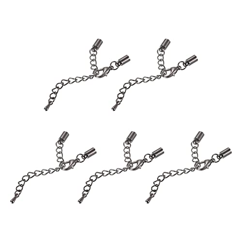 sourcing map 10 Satz 4mm Leder Kordel Endkappen mit Karabinerverschlüssen und Verlängerungskette für DIY Herstellung Armbänder Metallic Schwarz von sourcing map