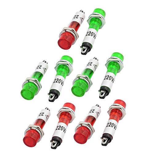 sourcing map 10 Stk AC 220V 7 mm Montagebohrung Durchmesser runde Anzeige Pilot Licht Signallampe Rot Grün von sourcing map