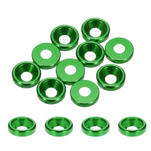 sourcing map 10 Stück M3 Senkbohrungsscheiben, 8 mm, eloxierte Aluminiumlegierung, Kopfdichtungen für Schrauben RC/FPV/PC/Drohnen-Zubehörteile, Grün von sourcing map