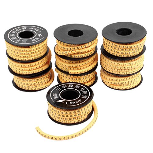sourcing map 10 Stück gelb PVC Number 0-9 Muster 1.5mm2 Kabelmarkierungen Kabelmarieker von uxcell