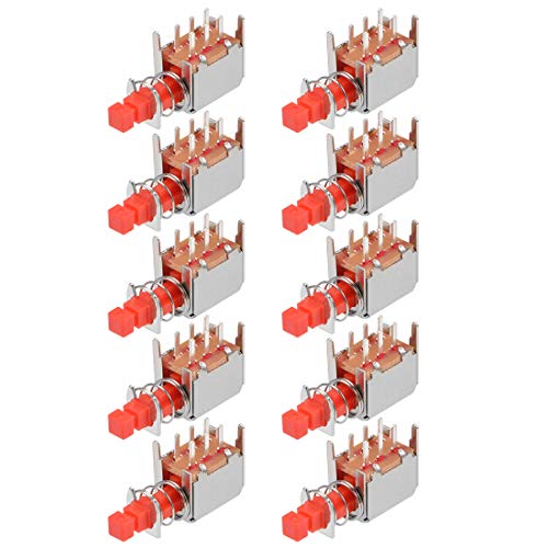 sourcing map 10 Stücke Selbstsichernd Drucktastenschalter DPDT 6 Stifte 1 Position Metall Rot von sourcing map