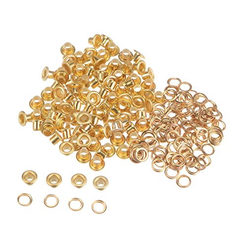 sourcing map 100 Satz Tüllen Kit Metall Ösen 3mm 0.12" Tülle Werkzeug für Schuhe Kleidung Gürteltasche DIY Projekt Gold Ton von sourcing map