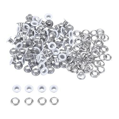 sourcing map 100 Satz Tüllen Kit Metall Ösen 4mm Tülle Werkzeug für Schuhe Kleidung Gürteltasche DIY Projekt Planen Tasche (Weiß) von sourcing map