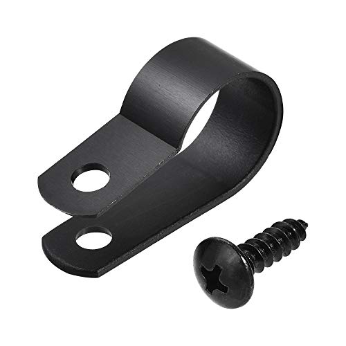 sourcing map 100STK 16mm Nylon R Typ Kabel Clip Draht Klemme mit Schrauben Schwarz von sourcing map