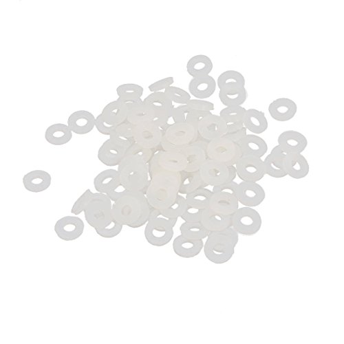 sourcing map 100St Flache Unterlegscheibe Nylon Dichtung 5mm AD 2mm ID 1mm Dicke Weiß von uxcell