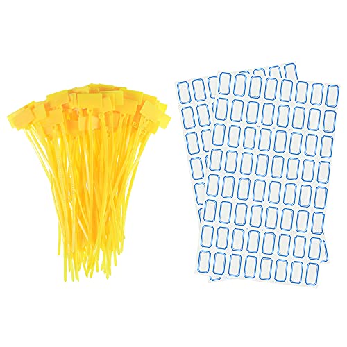 sourcing map 100Stk Nylon Kabelbinder Tags Etiketten Marker Selbstsichernd zum Markieren Organisieren Gelb von sourcing map