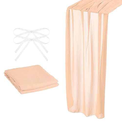 sourcing map 10Ft Chiffon Tischläufer 28 x 120 Rustikale Gaze Tischdecke Durchsichtig Hochzeit Tischläufer für Hochzeit Brautparty Tisch Dekoration Hell Pfirsich von sourcing map