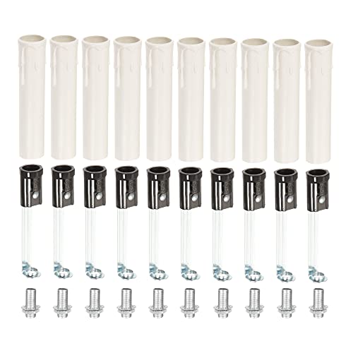 sourcing map 10Set Kronleuchter Lampenfassung für E12 Kandelaber mit weiß Kerzenabdeckhülse von sourcing map