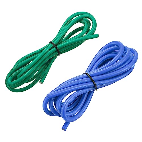 sourcing map 12AWG Elektrischer Draht Kabel 1,5 Meter Litzendraht Silikon Verzinnte Kupferdrahtspule je 3,31 mm² Solid Elektronik Wire für DIY RC-Modell Lampen Haushaltsgeräte, Blau,Grün von sourcing map