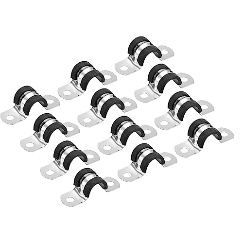 sourcing map 12Stk 14mm(9/16") Rohrschellen Kabel Klemme Gummi Leitung Riemen Gummi Gepolstert 304 Edelstahl Schlauch Klemme U Form Metall Klemme Rohr Halter für Rohr Leitung Draht von sourcing map