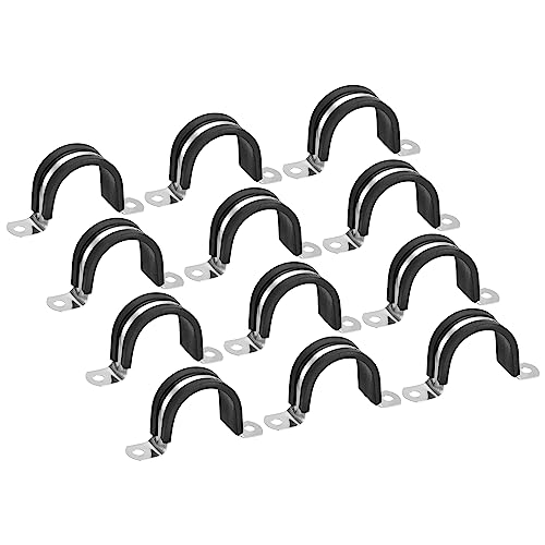 sourcing map 12Stk 42mm(1-5/8") Rohrschellen Kabel Klemme Gummi Leitung Riemen Gummi Gepolstert 304 Edelstahl Schlauch Klemme U Form Metall Klemme Rohr Halter für Rohr Leitung Draht von sourcing map